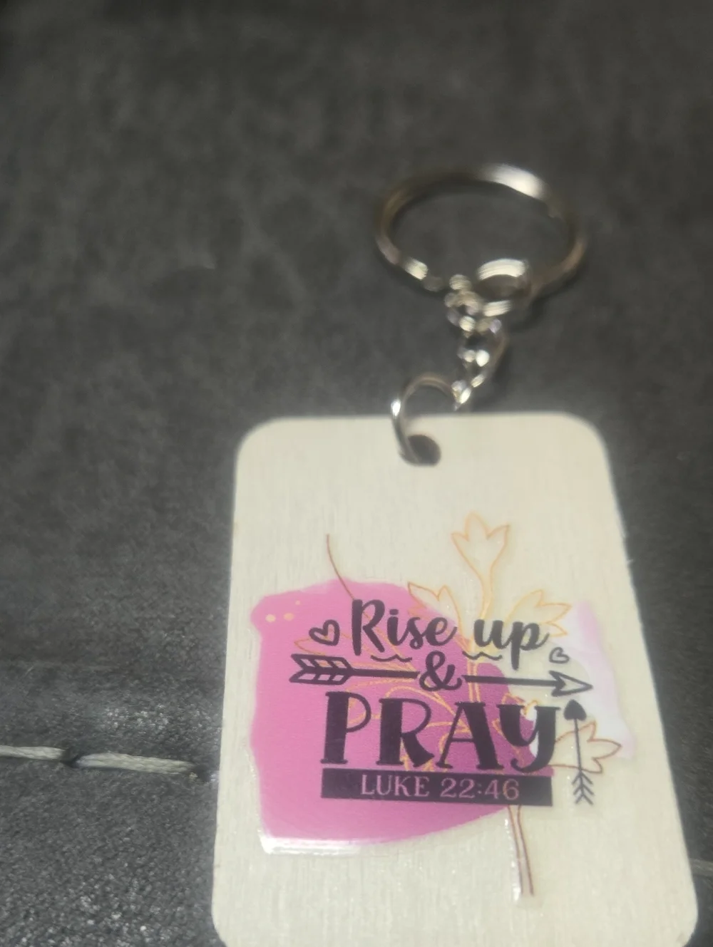 Hand Crafted Pink & Cream Wooden Inspirational Keychain Key15